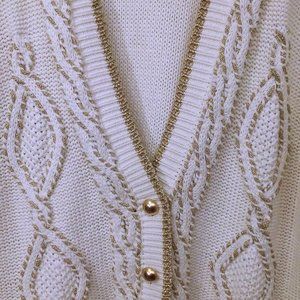 VTG Cable Knit Metallic V-Neck Cardigan Oversize
